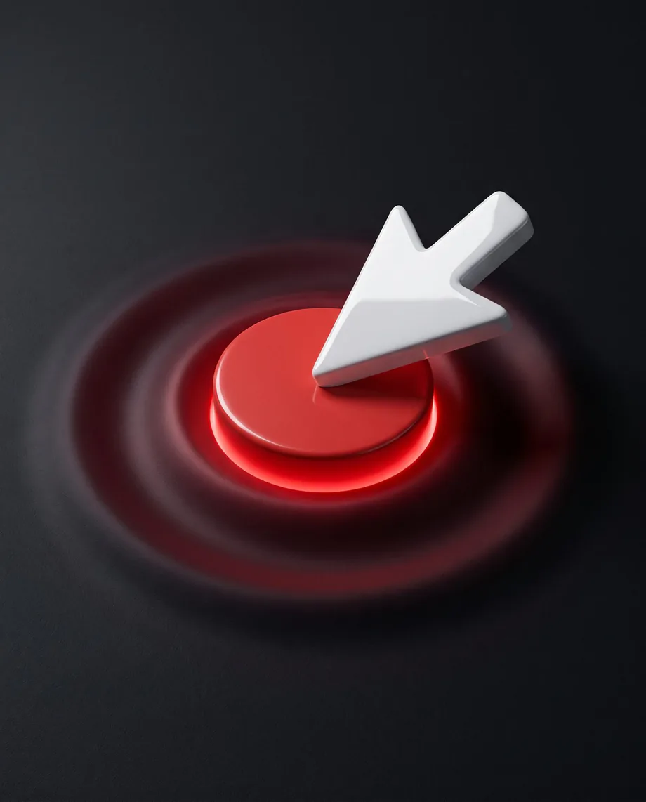 A white pointer clicking a glowing red button